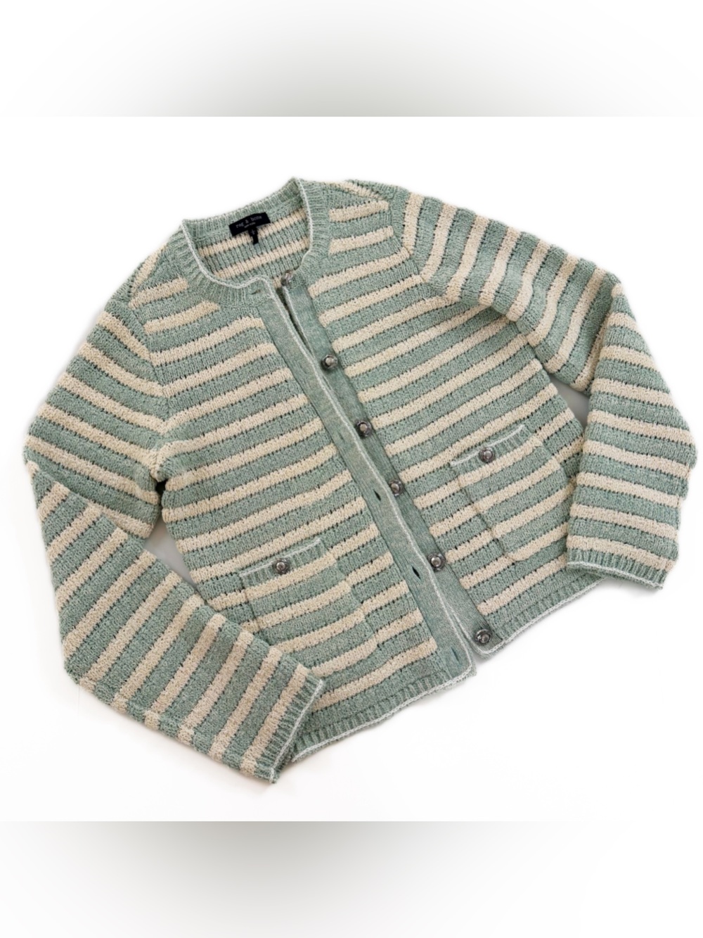 Rag & Bone Sweater Cardigan Womens Large Striped Knit Green Cotton Blend